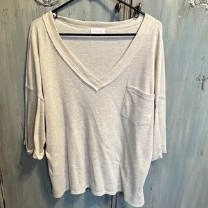 Pink Lily Beige V-Neck Long Sleeve Top